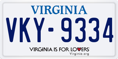 VA license plate VKY9334