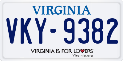 VA license plate VKY9382