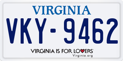 VA license plate VKY9462