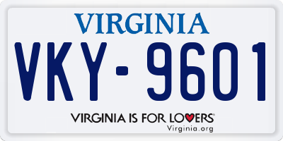 VA license plate VKY9601