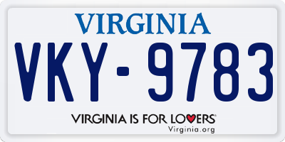 VA license plate VKY9783