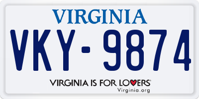 VA license plate VKY9874