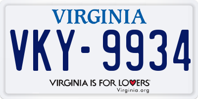 VA license plate VKY9934