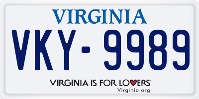 VA license plate VKY9989