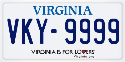 VA license plate VKY9999