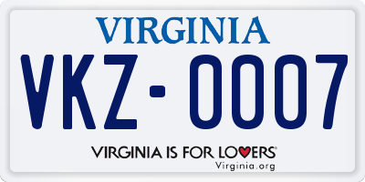 VA license plate VKZ0007