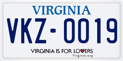 VA license plate VKZ0019