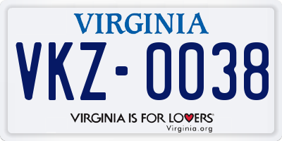 VA license plate VKZ0038