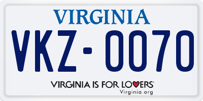 VA license plate VKZ0070