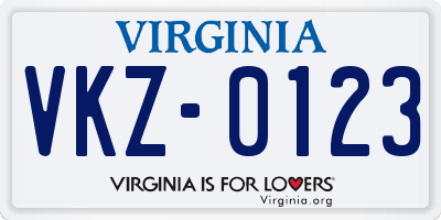 VA license plate VKZ0123