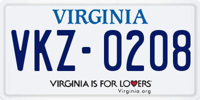 VA license plate VKZ0208