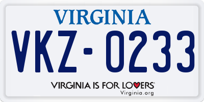 VA license plate VKZ0233