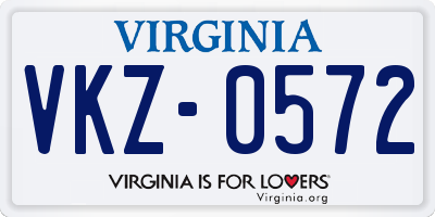 VA license plate VKZ0572