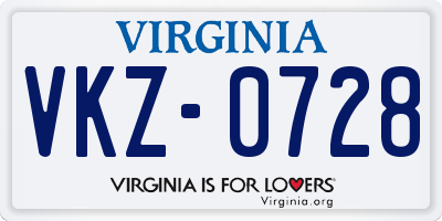 VA license plate VKZ0728