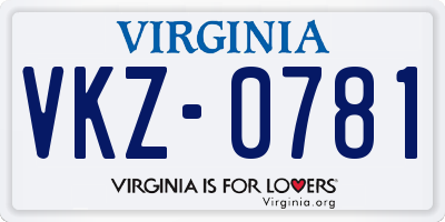 VA license plate VKZ0781