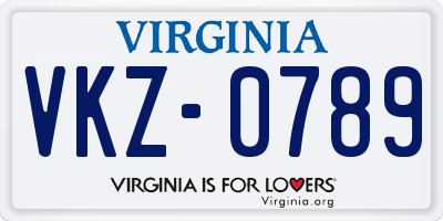 VA license plate VKZ0789