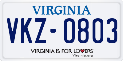 VA license plate VKZ0803