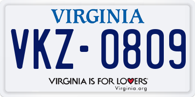 VA license plate VKZ0809