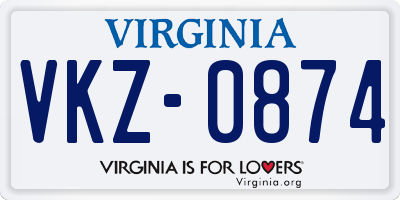 VA license plate VKZ0874