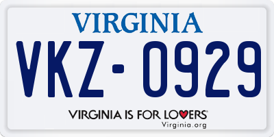 VA license plate VKZ0929