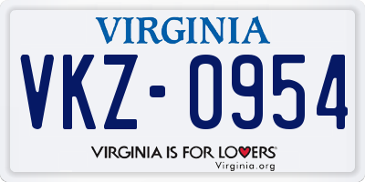 VA license plate VKZ0954