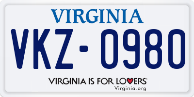 VA license plate VKZ0980