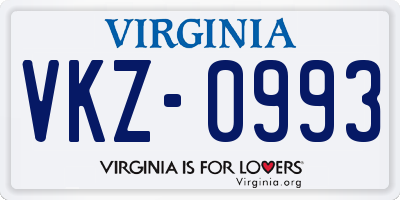VA license plate VKZ0993