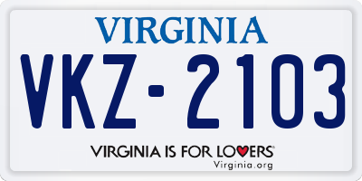 VA license plate VKZ2103