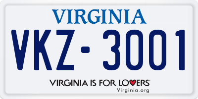VA license plate VKZ3001