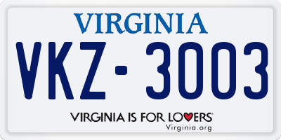 VA license plate VKZ3003