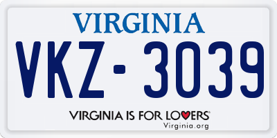 VA license plate VKZ3039