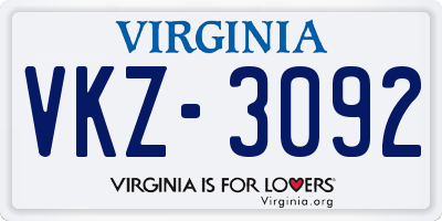 VA license plate VKZ3092
