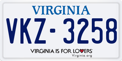 VA license plate VKZ3258