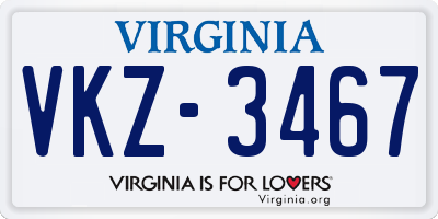 VA license plate VKZ3467