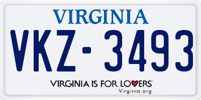 VA license plate VKZ3493
