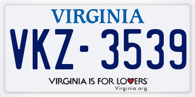 VA license plate VKZ3539