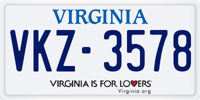 VA license plate VKZ3578