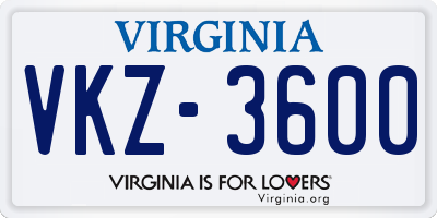 VA license plate VKZ3600