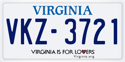 VA license plate VKZ3721