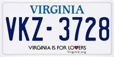 VA license plate VKZ3728