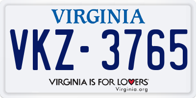 VA license plate VKZ3765