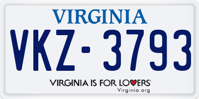 VA license plate VKZ3793