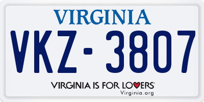 VA license plate VKZ3807