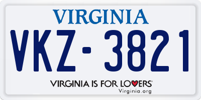 VA license plate VKZ3821