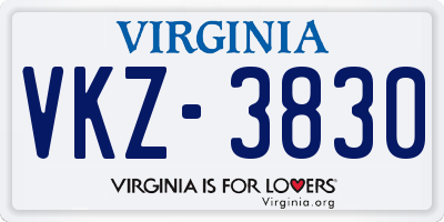 VA license plate VKZ3830