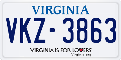 VA license plate VKZ3863