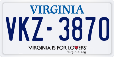 VA license plate VKZ3870