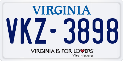 VA license plate VKZ3898