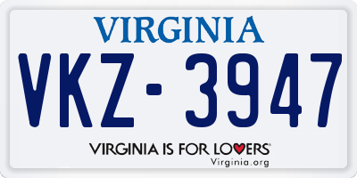VA license plate VKZ3947