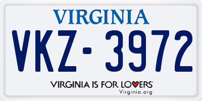 VA license plate VKZ3972